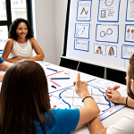 **

"A diverse team of people collaborating around a table, brainstorming ideas for an MVP. The atmosphere is energetic and positive, with whiteboards filled with diagrams and notes. Some are gesturing enthusiastically, while others are listening intently. Emphasize teamwork and trust."

**