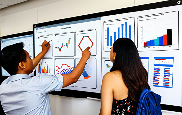 **

A diverse team brainstorming around a whiteboard filled with charts and graphs. Some team members are pointing at the data, while others are sketching UI/UX ideas. The atmosphere is collaborative and focused, illustrating the synergy of data analysis and design thinking in MVP development. Include elements of Malaysian culture in the clothing or office decor.

**