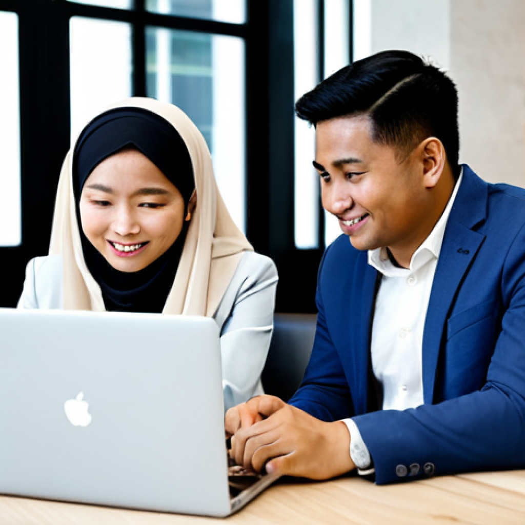A professional product manager, fully clothed in a modest business suit, engages in a direct user testing session with a diverse user at a modern, clean cafe setting in Kuala Lumpur. They are seated at a table with a laptop, observing the user's interaction with an application, capturing genuine emotions and feedback. The atmosphere is collaborative and professional, emphasizing active listening and empathy. The image features perfect anatomy, correct proportions, well-formed hands, and natural body proportions. This is safe for work, appropriate content, and family-friendly, high-quality professional photography.