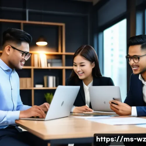 Home 32 MVP 고객 피드백 반영 방안 - A modern Malaysian office setting showing a diverse team of young professionals collaborating around...